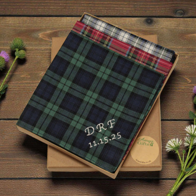 Wedding Tartan Handkerchiefs Personalised Plaid Hanky Set