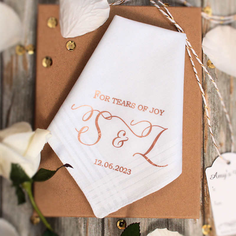 Tears of Joy Wedding Hanky Rose Gold Print