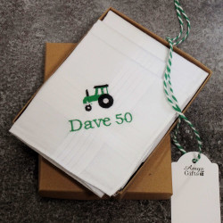 Mens Tractor Handkerchiefs Personalised Embroidered Set of 3 Hankies