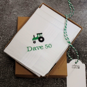 Mens Tractor Handkerchiefs Personalised Embroidered Set of 3 Hankies