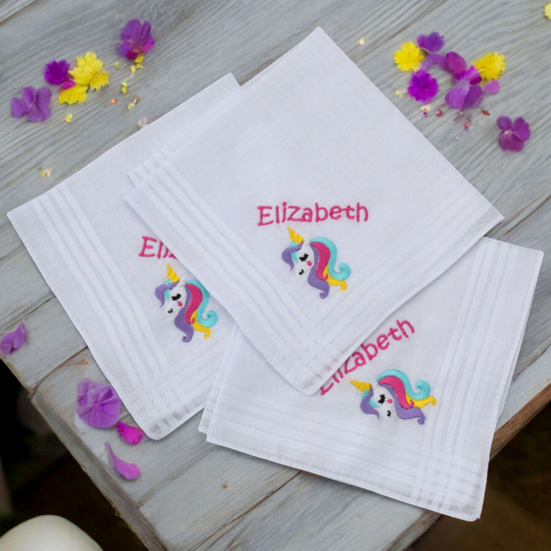 Childs Personalised Handkerchiefs Unicorn Set of 3 Hankies