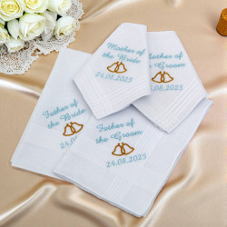Wedding Bells Handkerchiefs Set Mother Father of Bride Groom Hankies