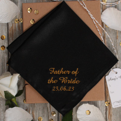 Personalised Keepsake Hanky Black Satin Gift Boxed Handkerchief