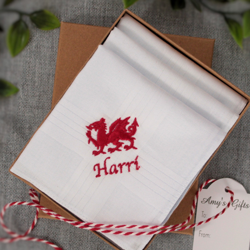 Welsh Dragon Handkerchiefs Cymru Personalised Hankies Set of 3
