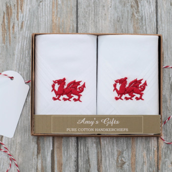 Wales Handkerchiefs Cymru Dragon Mens Hanky Gift Set