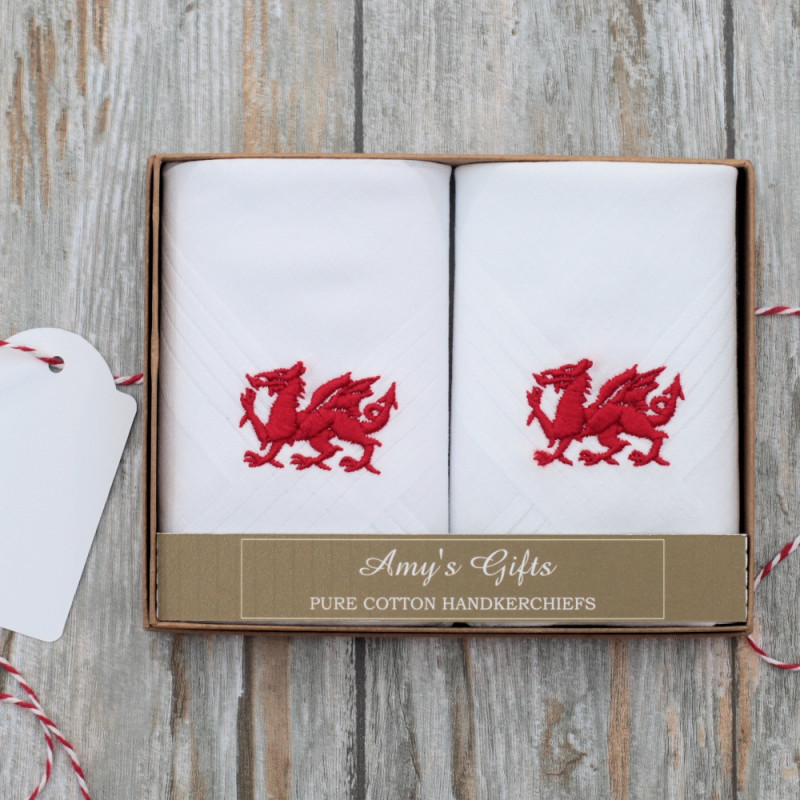 Wales Handkerchiefs Cymru Dragon Mens Hanky Gift Set