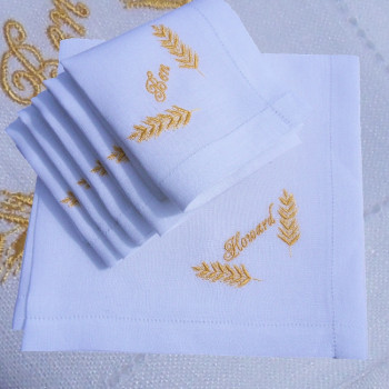 Gents Linen Handkerchief Wheat Sheaf Embroidery Linen Hanky