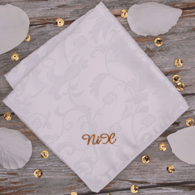 Satin Wedding Handkerchief Embroidered White Jacquard Hanky