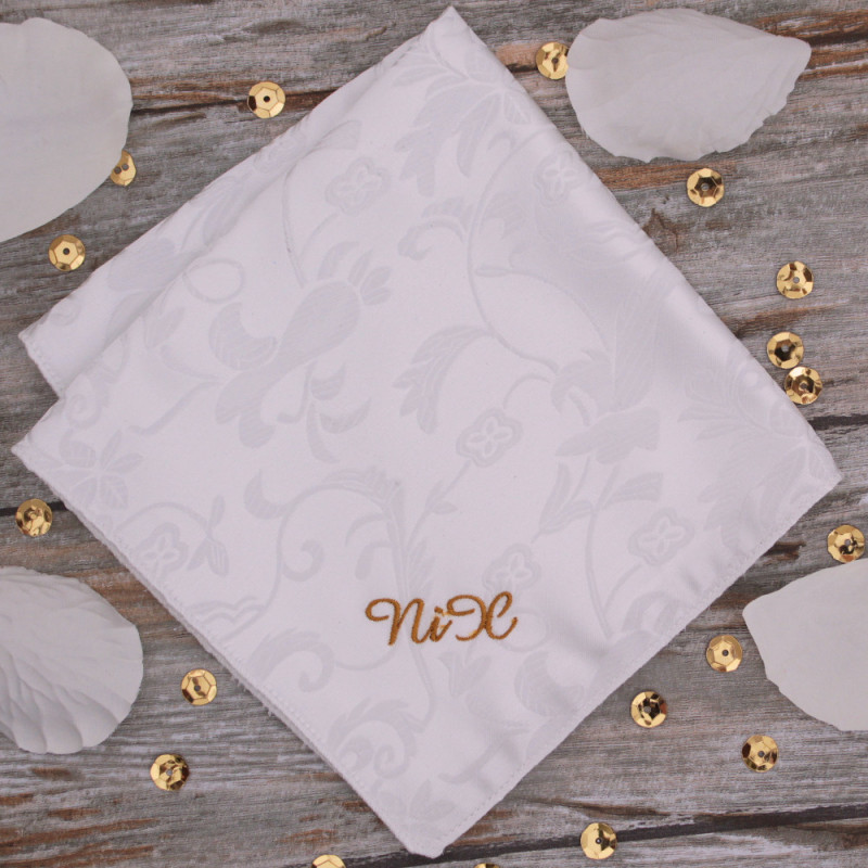 Satin Wedding Handkerchief Embroidered White Jacquard Hanky