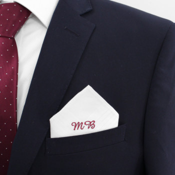 White Pocket Square Personalised Monogram Cotton