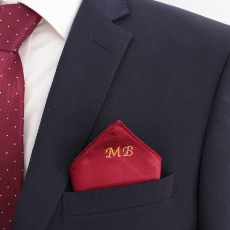 Burgundy Pocket Square Personalised Satin Handkerchief