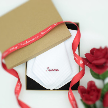 Womens Handkerchiefs Personalised Hankies Gift Box and Ribbon