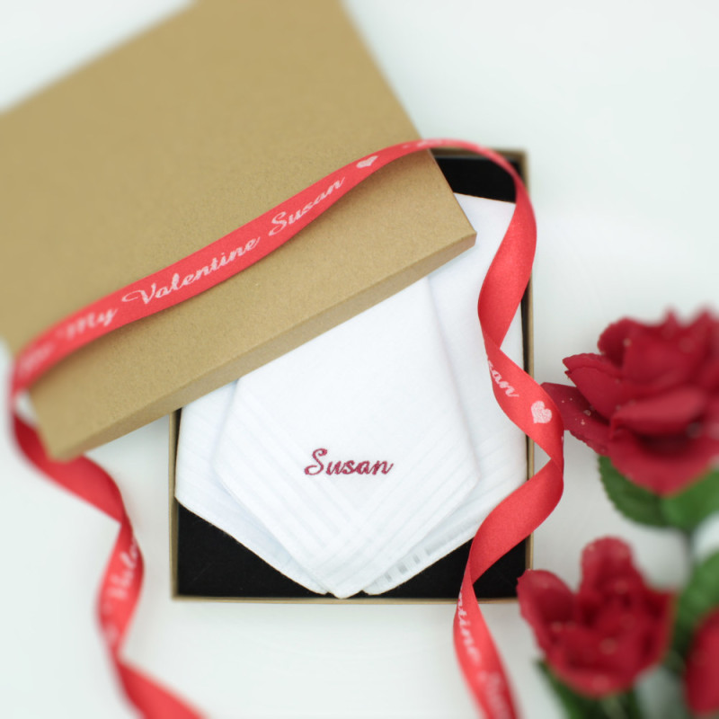 Womens Handkerchiefs Personalised Hankies Gift Box and Ribbon