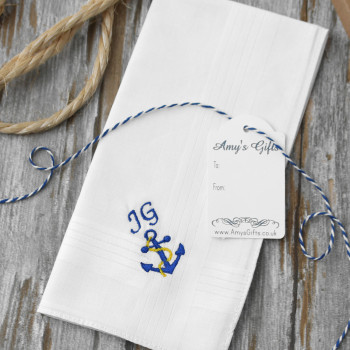 Mens Nautical Handkerchief Boat Anchor Personalised Hanky
