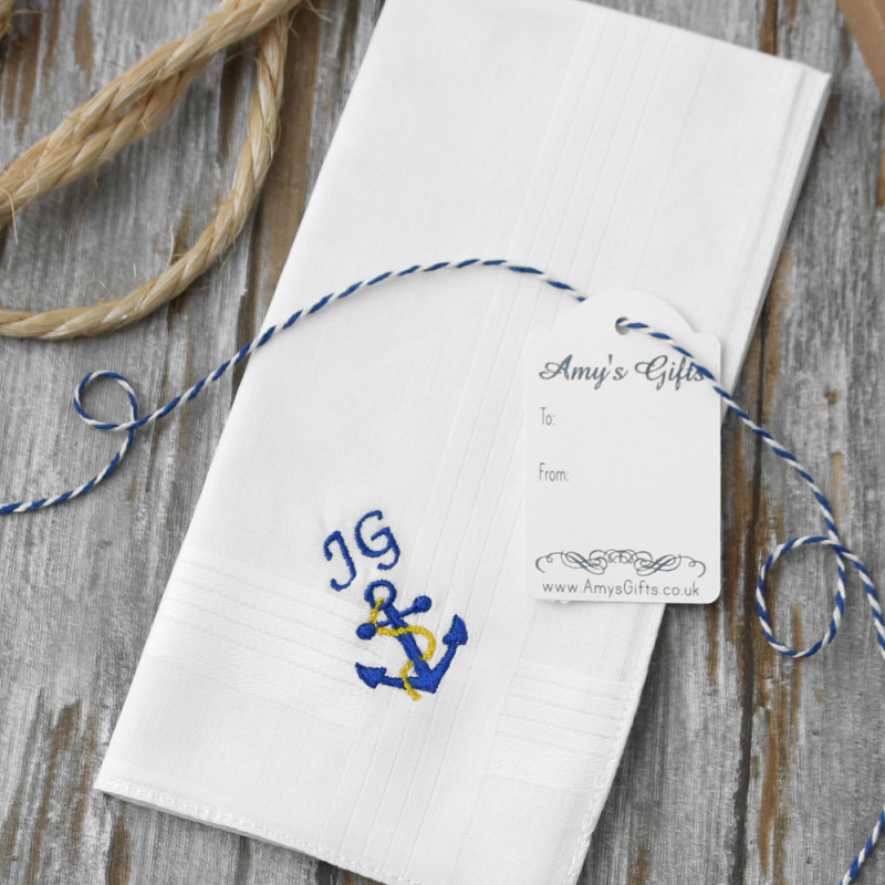 Mens Nautical Handkerchief Boat Anchor Personalised Hanky