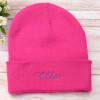Girls Dark Pink Beanie Personalised Kids Cuff Beanie Hat