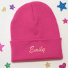 Girls Dark Pink Beanie Personalised Kids Cuff Beanie Hat