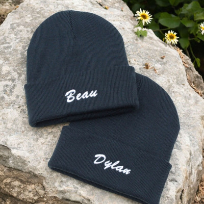 Navy Blue Junior Beanie Hat Personalised Kids Knitted Beanies