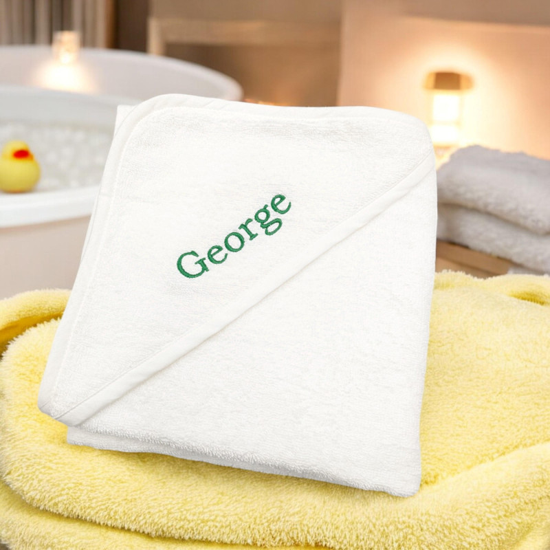 Personalised Baby Towel Embroidered White Hooded Towel