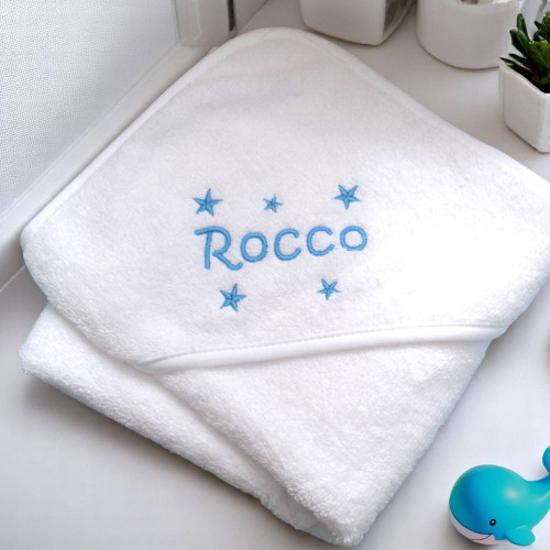 Personalised Hooded Baby Towel Baby Towel Embroidered Stars