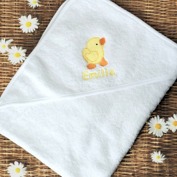 Personalised Hooded Baby Towel Duckling Embroidered Bath Towel