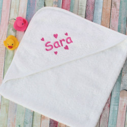 Personalised Baby Hooded Towel Baby Towel Embroidered Hearts