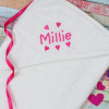 Personalised Baby Hooded Towel Baby Towel Embroidered Hearts