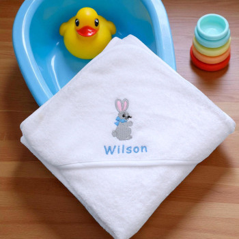 Personalised White Hooded Towel Baby Boy Newborn Gift