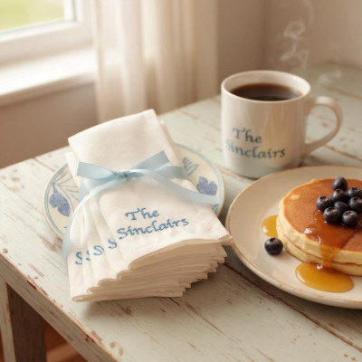 Six Customised Cloth Napkins Set Home AirBnB Restaurant Name Napkins