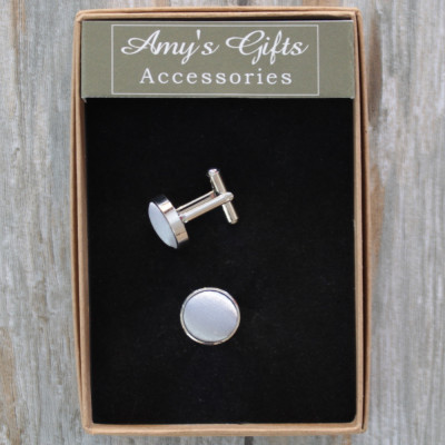 Cufflinks Gift Boxed Silver Satin Shirt Accessory