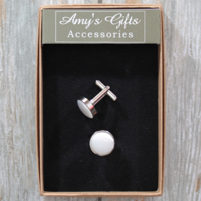 Cufflinks Gift Boxed White Satin Mens Accessory