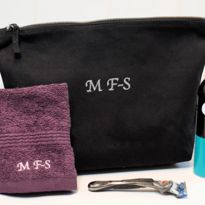 Personalised Mens Washbag and Flannel Canvas Toiletries Case and Face Cloth
