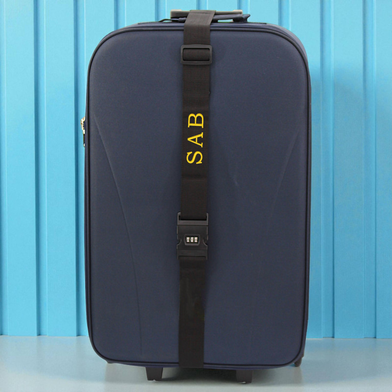 Luggage Strap Personalised Embroidered Black Suitcase Strap