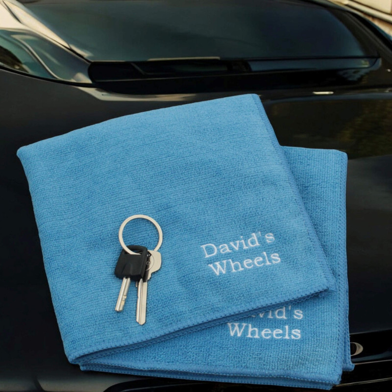 Personalised Cleaning Cloths Two Large Microfibre Car Cloth Blue