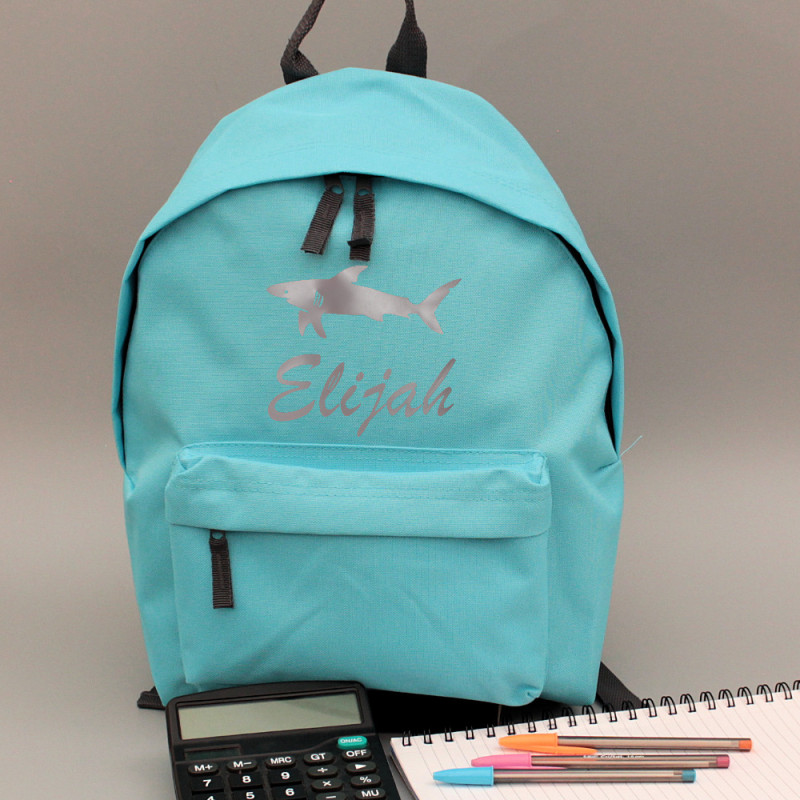 Kids Personalised Backpack Blue Shark Childs School Rucksack