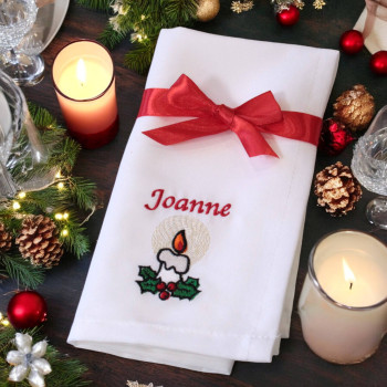 Personalised Christmas Napkin Candle Embroidered Napkin