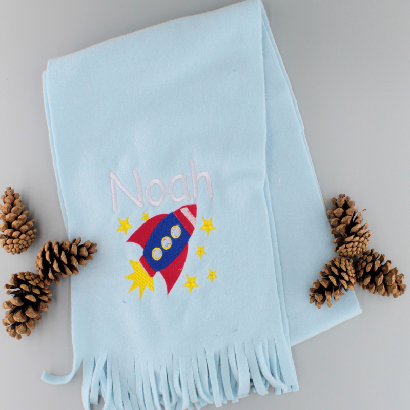 Personalised Kids Scarfs Blue Space Rocket Scarf