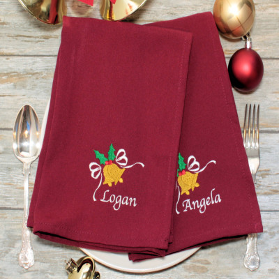 Christmas Napkins Set Holly Bells Personalised Napkins