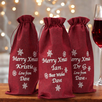 Christmas Wine Bag Personalised Bottle Bag Xmas Snowflakes