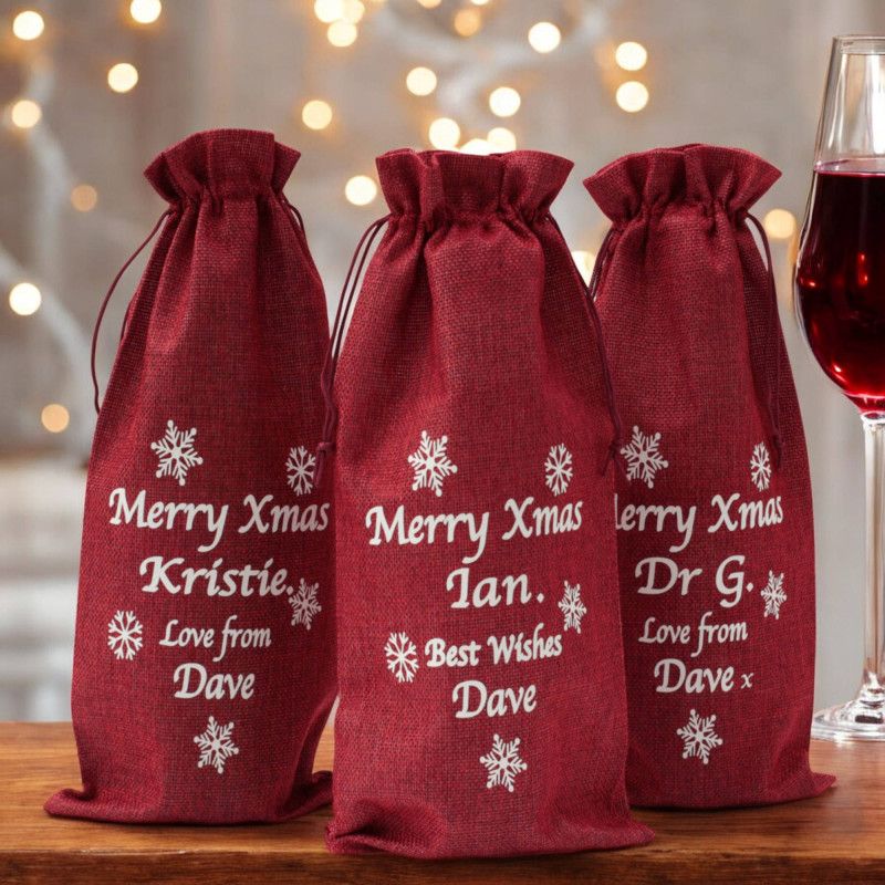 Christmas Wine Bag Personalised Bottle Bag Xmas Snowflakes