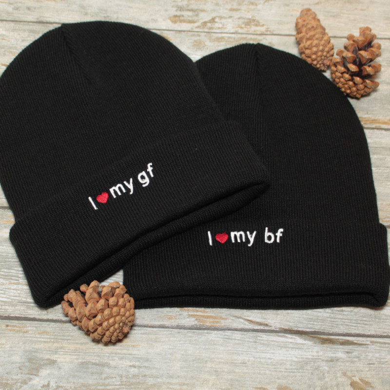 Personalised Beanie Hats Set I Love My Black Beanies