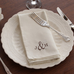 Personalised Cloth Napkins Initials Embroidered Cream Dinner Napkin