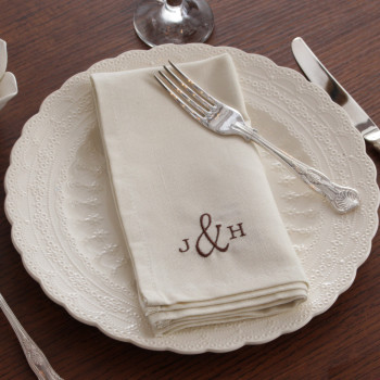 Personalised Cloth Napkins Initials Embroidered Cream Dinner Napkin