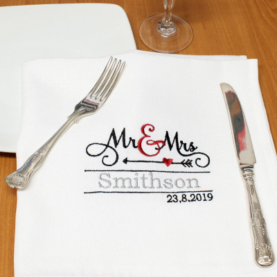 Embroidered Wedding Napkins Mr and Mrs Personalised Napkin