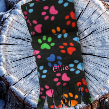 Personalised Childs Scarf Kids Colourful Paw print Scarf