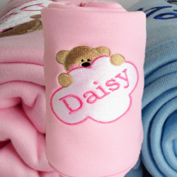 Personalised Pink Baby Blanket Teddy and Cloud Cotton Shawl