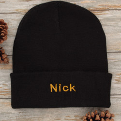 Personalised Beanie Hat Black Winter Cuffed Knit Hat
