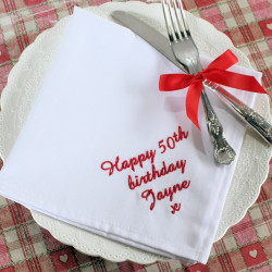 Embroidered Cloth Napkins White Personalised Dinner Napkin