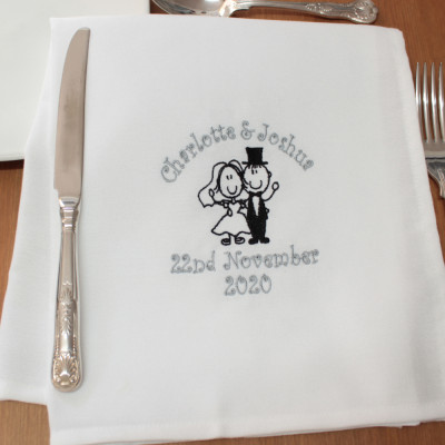 Personalised Wedding Napkins Bride Groom Embroidered Cloth Napkin