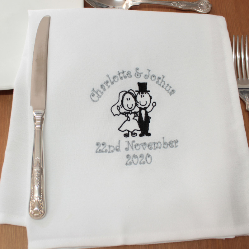 Personalised Wedding Napkins Bride Groom Embroidered Cloth Napkin